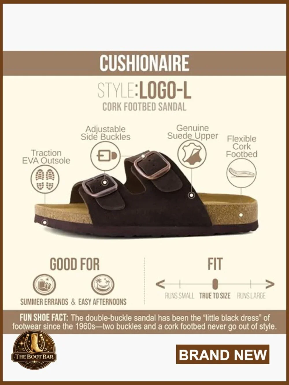 Genuine Leather Suede Slides, Cushioned Cork Footbed Sandals with Memory Foam,